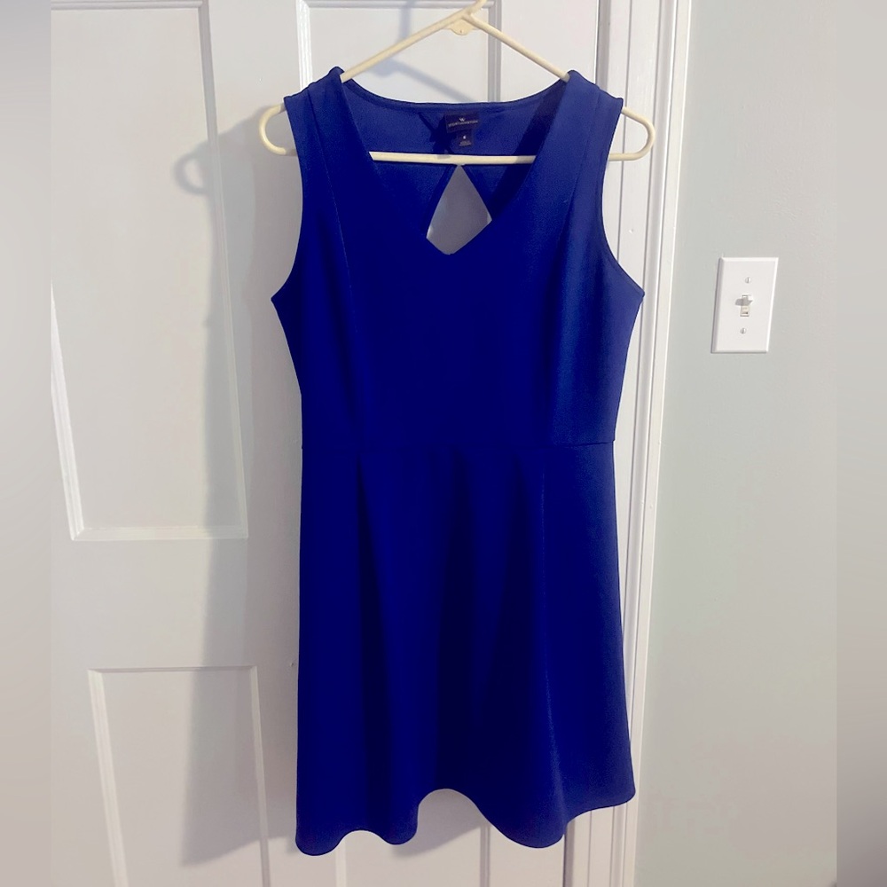 Cute summery knee length cobolt/royal blue dress with tear drop open back.